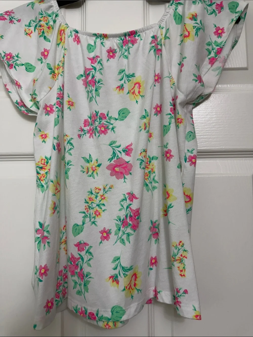 The Children’s Place White Floral Smocked Neck Short Sleeve Blouse